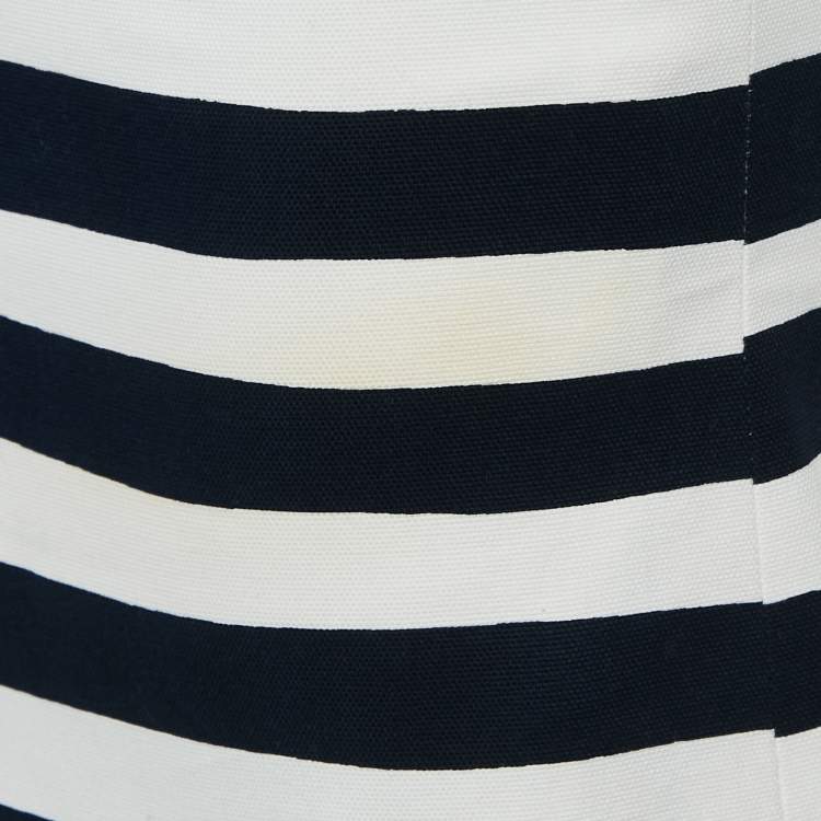 Pre Owned Moschino Cheap and Chic White/Navy Blue Stripe Cotton Mini Skirt S