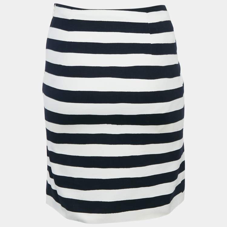 Pre Owned Moschino Cheap and Chic White/Navy Blue Stripe Cotton Mini Skirt S