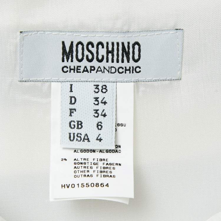 Pre Owned Moschino Cheap and Chic White/Navy Blue Stripe Cotton Mini Skirt S