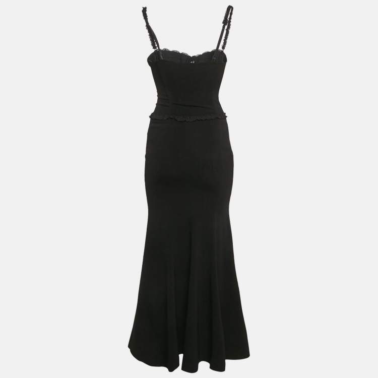 Pre Owned Moschino Cheap and Chic Black Lace Trim Stretch Crepe Lace-Up Corset Maxi Dress S
