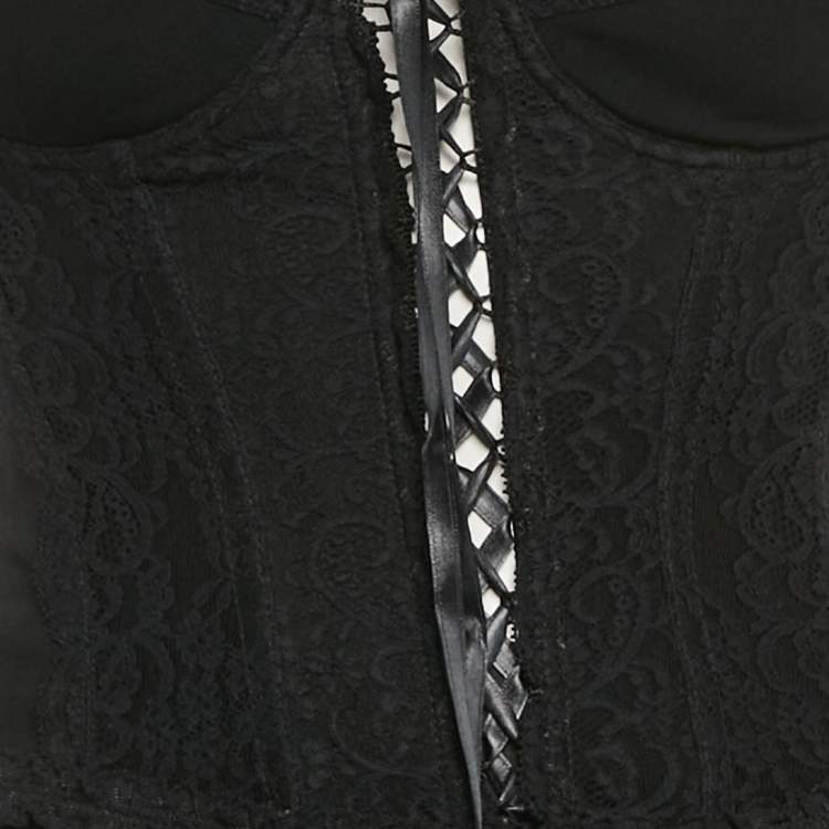 Pre Owned Moschino Cheap and Chic Black Lace Trim Stretch Crepe Lace-Up Corset Maxi Dress S