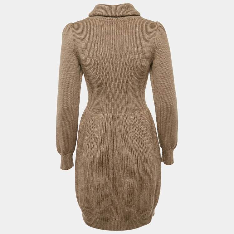 Pre Owned Moschino Cheap and Chic Brown Virgin Wool Rib Knit Turtle Neck Mini Dress M