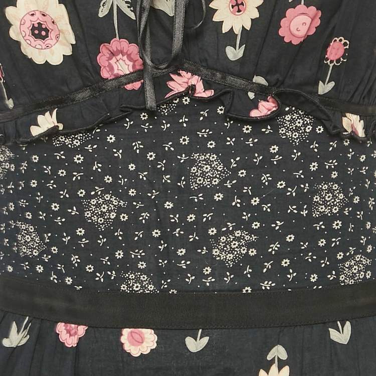 Pre Owned Moschino Cheap and Chic Dark Blue Floral Print Cotton Tiered Short Dress S