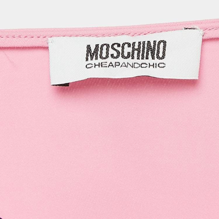Pre Owned Moschino Cheap and Chic Pink Printed Crepe Metal Ring Detail Top S
