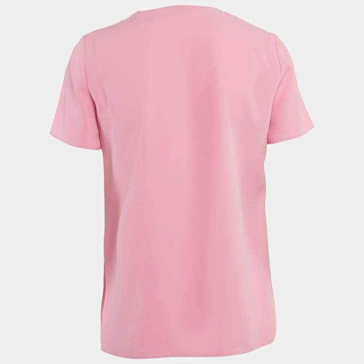 Pre Owned Moschino Cheap and Chic Pink Printed Crepe Metal Ring Detail Top S