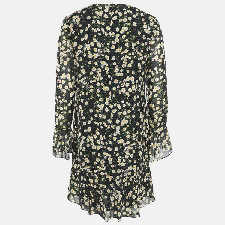 Pre Owned Moschino Cheap and Chic Black Floral Print Silk Ruffled Mini Dress S