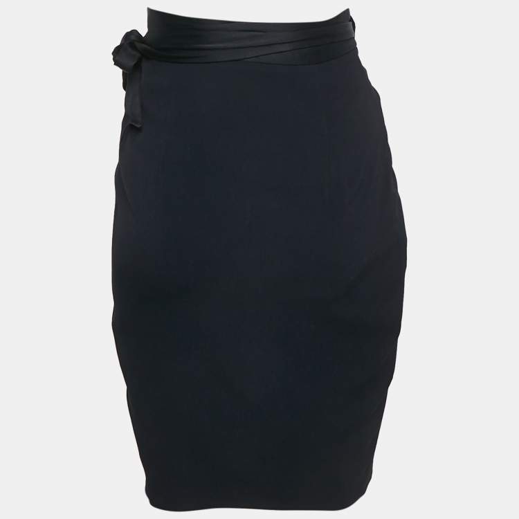 Pre Owned Moschino Navy Blue Sateen Ruffled Wrap Skirt M