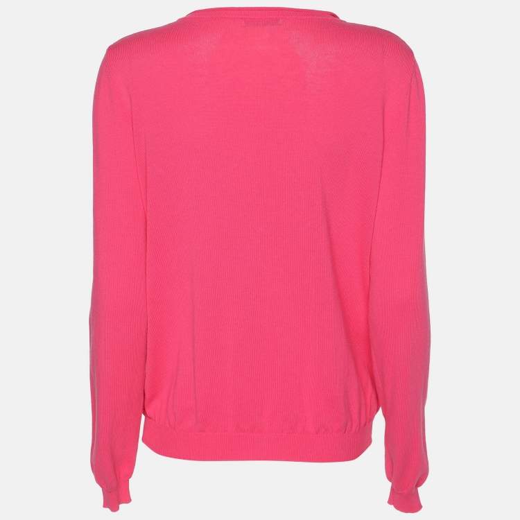 Pre Owned Moschino Cheap and Chic Pink Cotton Knit Floral Applique Front Button Sweater M