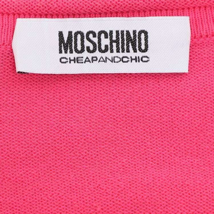 Pre Owned Moschino Cheap and Chic Pink Cotton Knit Floral Applique Front Button Sweater M