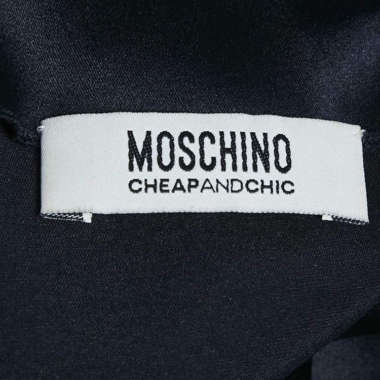 Pre Owned Moschino Cheap and Chic Navy Blue Satin Jersey Cowl Neck Top S