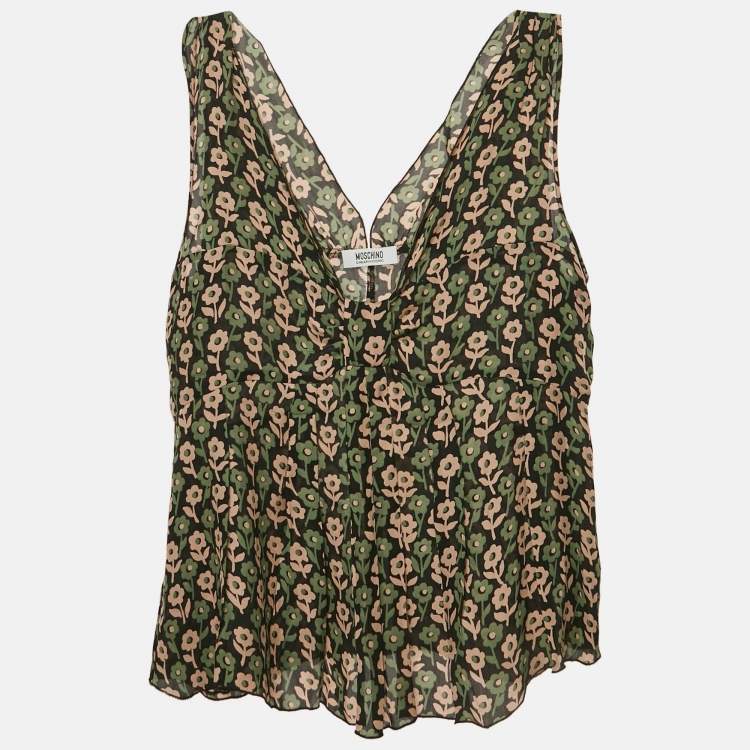 Pre Owned Moschino Cheap and Chic Multicolor Floral Printed Silk Sleeveless Top L