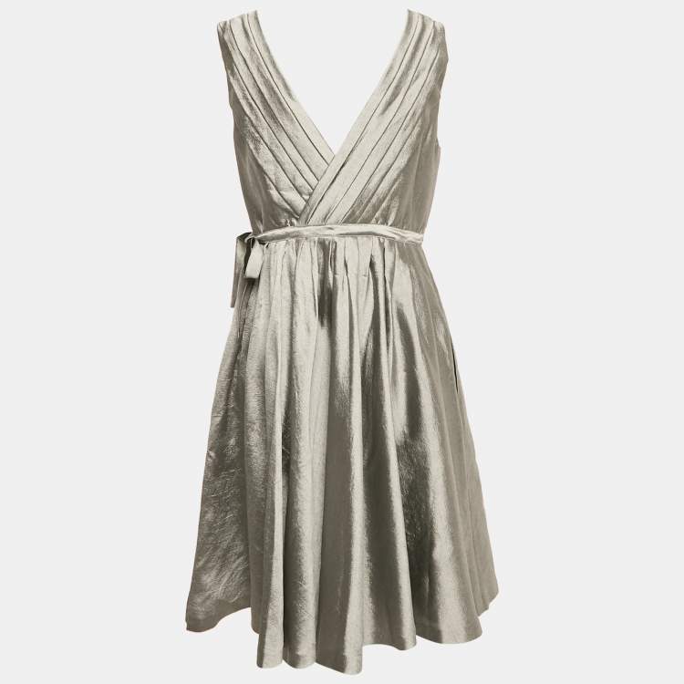 Pre Owned Moschino Cheap and Chic Grey Lace Trim Lurex Pleated Short Dress L