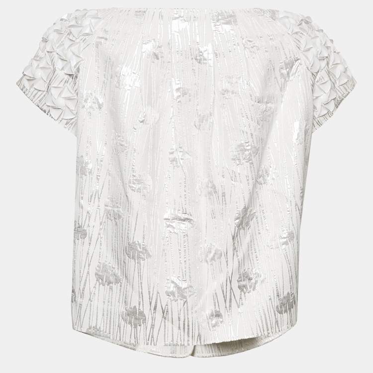 Pre Owned Moschino Cheap and Chic White/Silver Cotton Lurex Button Front Blouse L