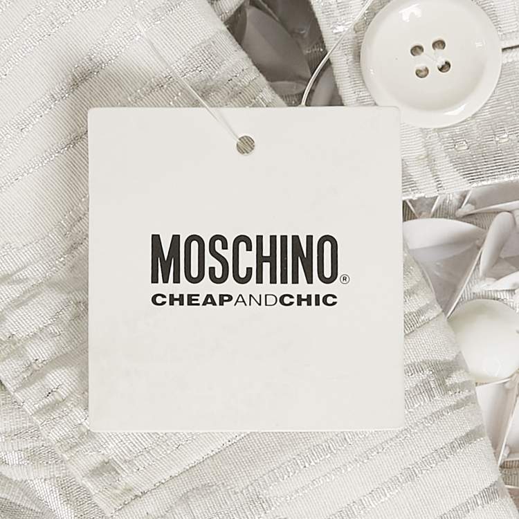 Pre Owned Moschino Cheap and Chic White/Silver Cotton Lurex Button Front Blouse L