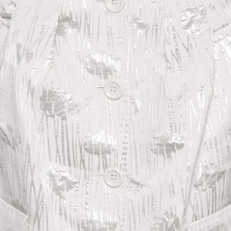 Pre Owned Moschino Cheap and Chic White/Silver Cotton Lurex Button Front Blouse L