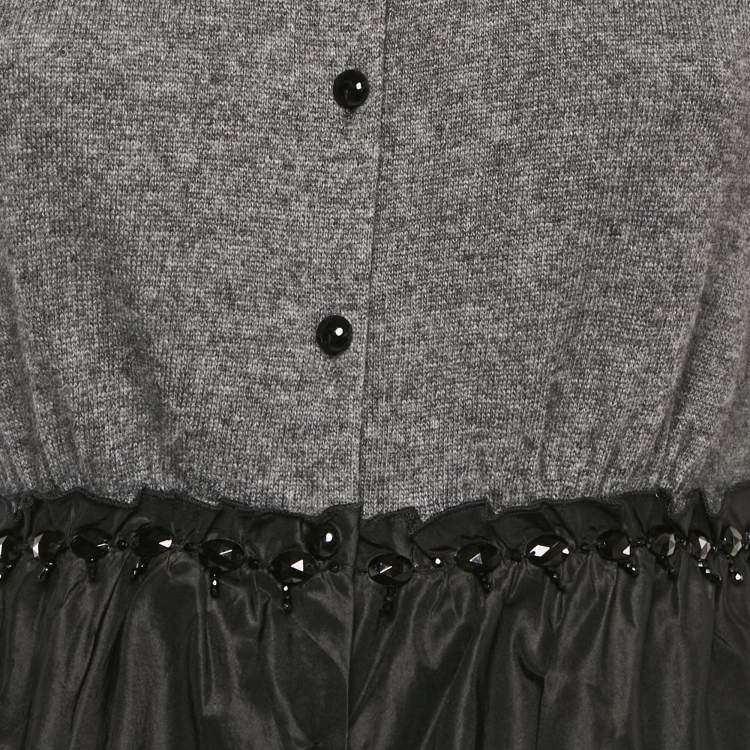 Pre Owned Moschino Cheap and Chic Grey Embellished Wool and Crepe Flared Top M