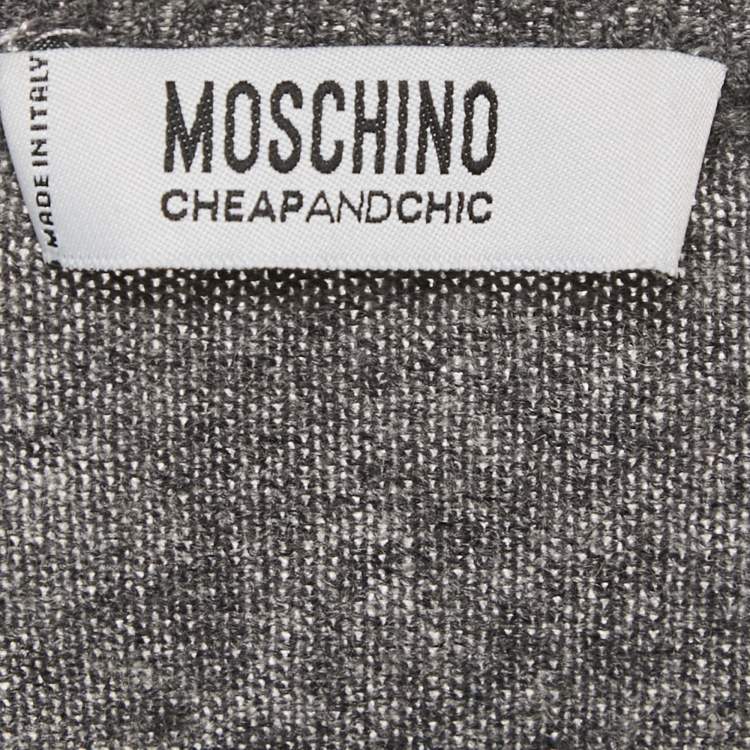 Pre Owned Moschino Cheap and Chic Grey Embellished Wool and Crepe Flared Top M