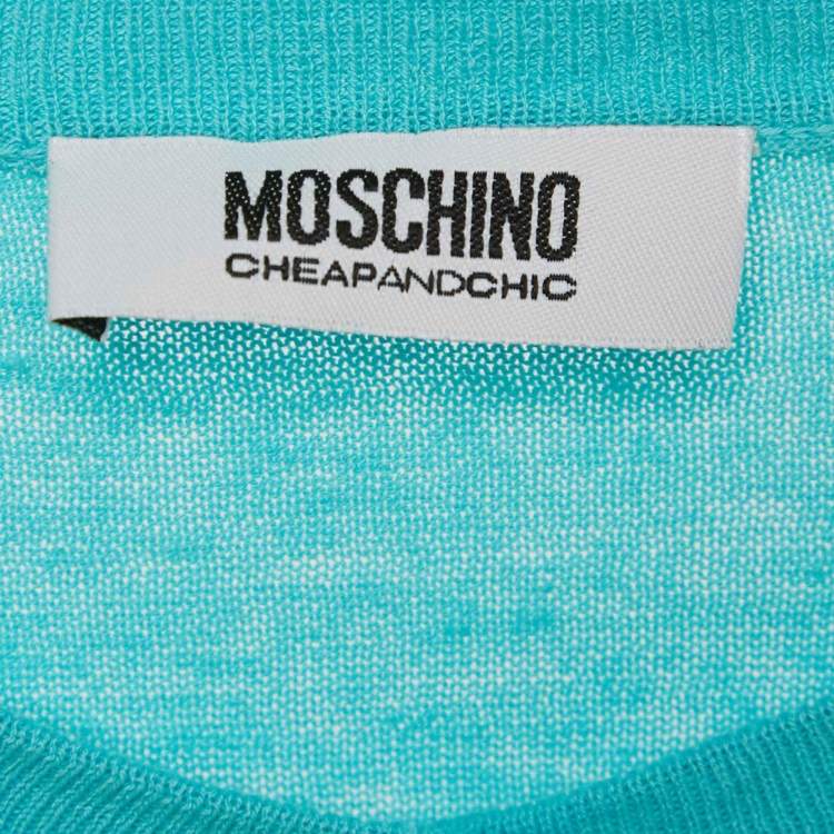 Pre Owned Moschino Cheap and Chic Blue Printed Chiffon and Cotton Knit Cardigan L