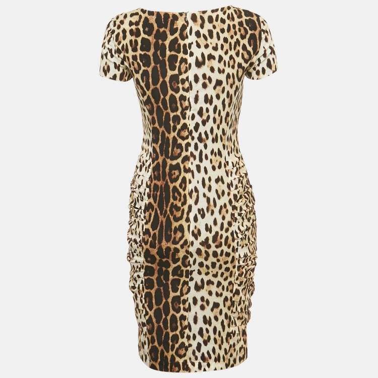 Pre Owned Moschino Cheap and Chic Brown Leopard Print Pleated Short Dress S