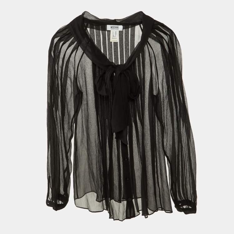 Pre Owned Moschino Cheap and Chic Black Silk Button Front Sheer Top S