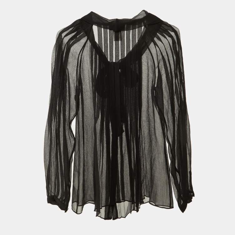 Pre Owned Moschino Cheap and Chic Black Silk Button Front Sheer Top S