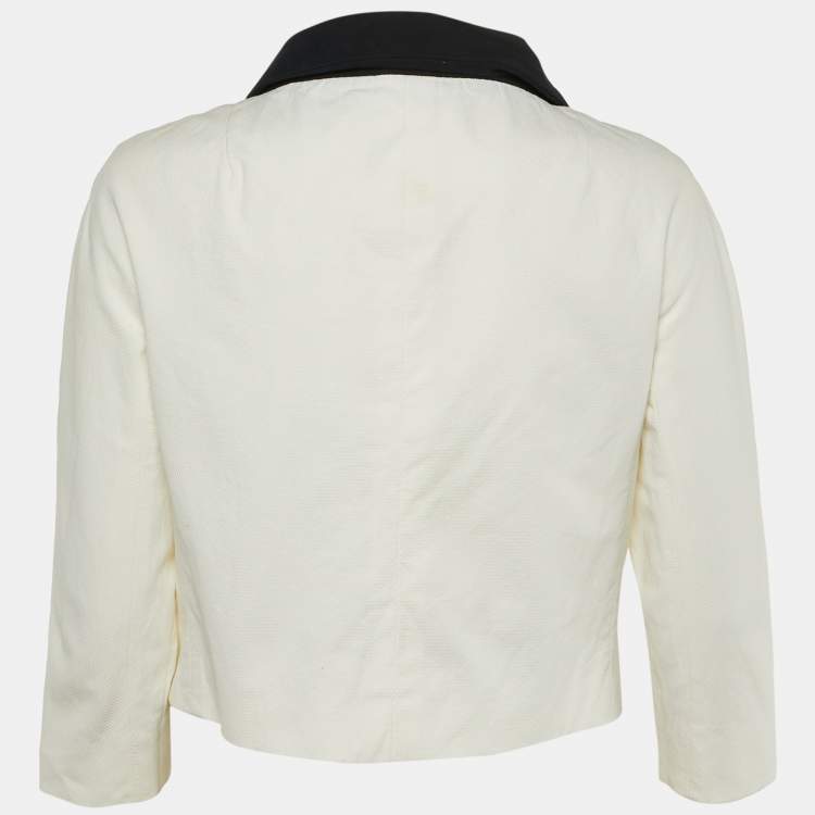 Pre Owned Moschino Cheap and Chic White /Black Cotton Bow Detail Jacket L