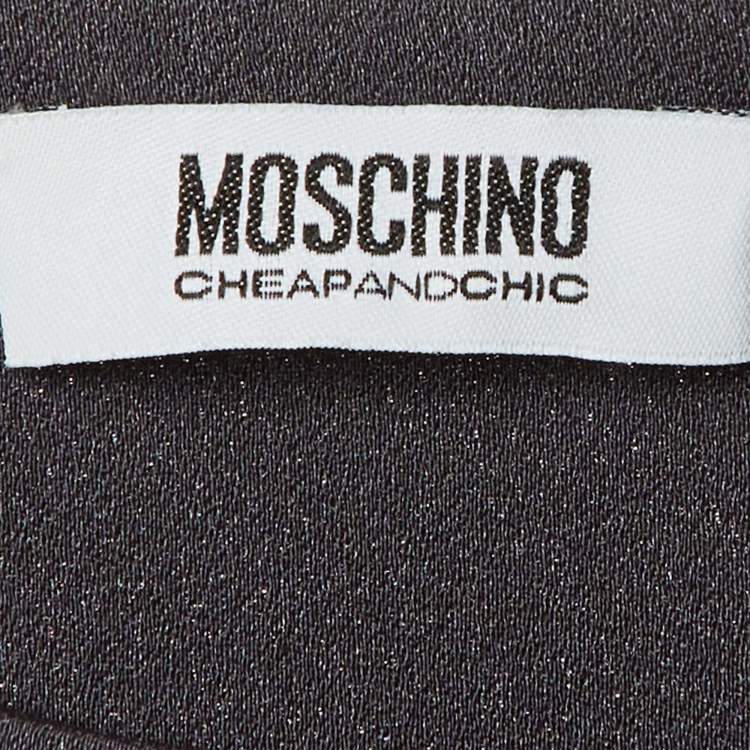 Pre Owned Moschino Cheap and Chic Black Crepe Flower Brooch Detail Mini Dress M