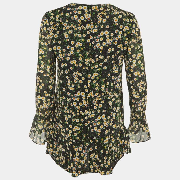 Pre Owned Moschino Cheap and Chic Black Floral Print Crepe Flounced Hem Dress M