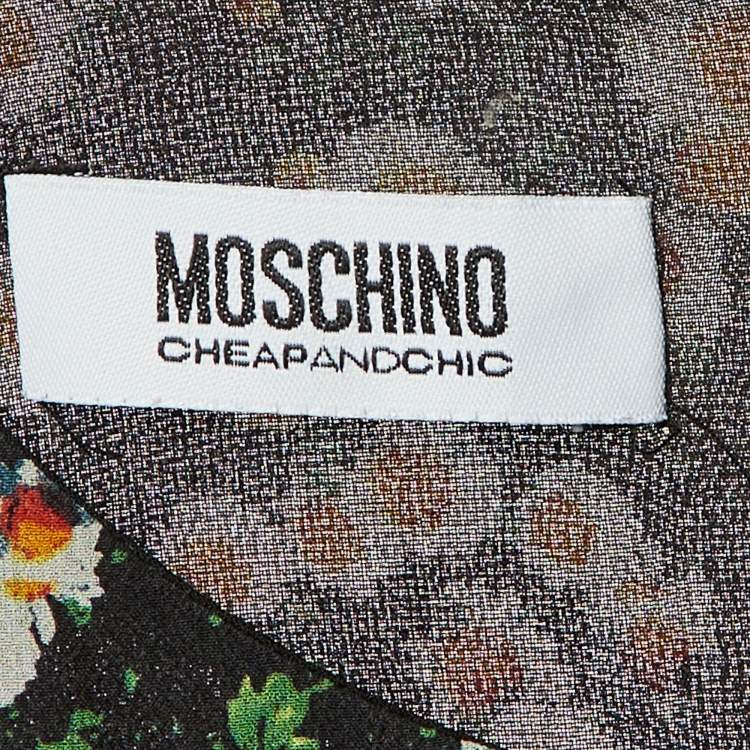 Pre Owned Moschino Cheap and Chic Black Floral Print Crepe Flounced Hem Dress M
