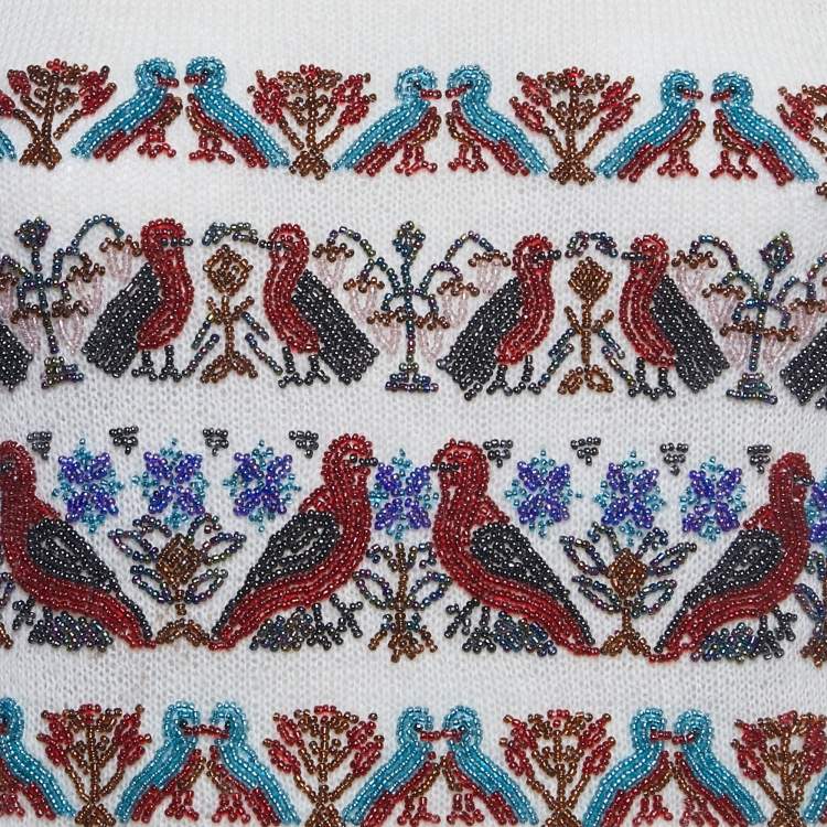 Pre Owned Moschino Cheap and Chic White Beaded Mohair Shirt Sleeve Sweater M