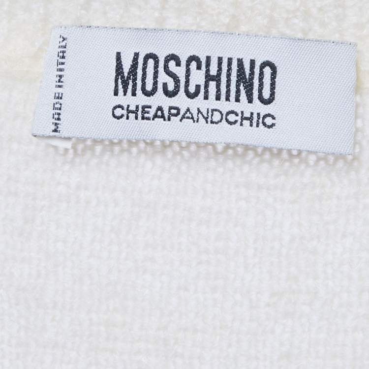 Pre Owned Moschino Cheap and Chic White Beaded Mohair Shirt Sleeve Sweater M