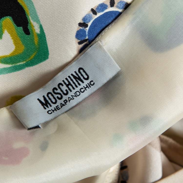 Pre Owned Moschino Cheap And Chic Cream Jewel Print Silk Dress M