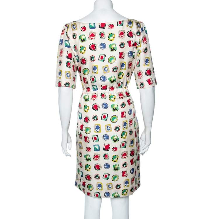 Pre Owned Moschino Cheap And Chic Cream Jewel Print Silk Dress M
