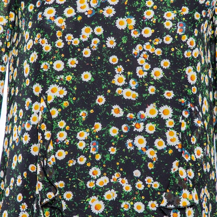 Pre Owned Moschino Cheap and Chic Black Floral Printed Silk Ruffle Detail Shift Dress S