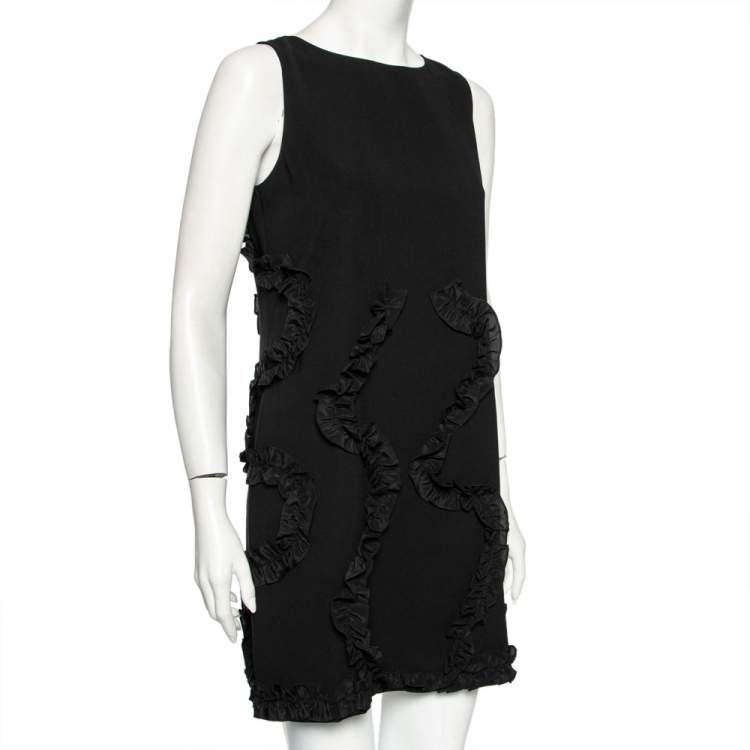 Pre Owned Moschino Cheap and Chic Black Crepe Ruffled Trim Detailed Short Dress M