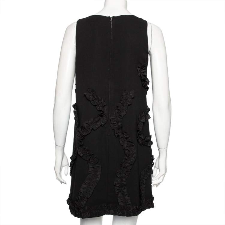 Pre Owned Moschino Cheap and Chic Black Crepe Ruffled Trim Detailed Short Dress M