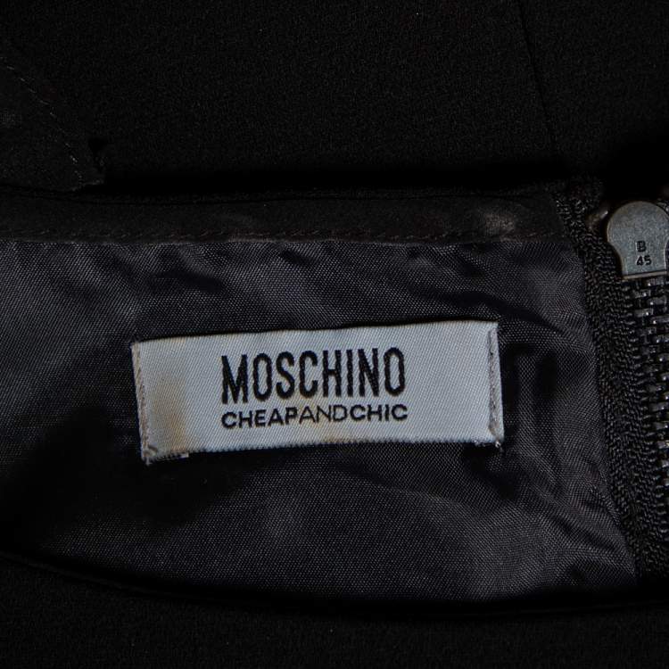 Pre Owned Moschino Cheap and Chic Black Crepe Ruffled Trim Detailed Short Dress M