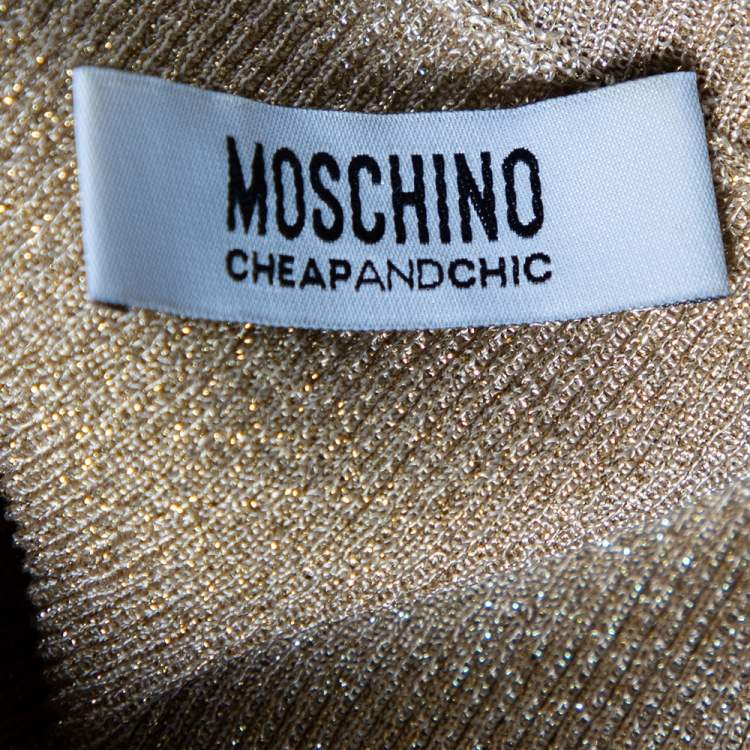 Pre Owned Moschino Cheap and Chic Gold Lurex Knit & Floral Jacquard Skirt Short Dress S
