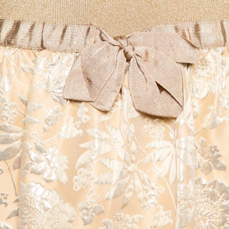 Pre Owned Moschino Cheap and Chic Gold Lurex Knit & Floral Jacquard Skirt Short Dress S