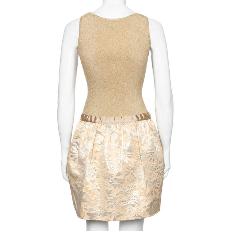 Pre Owned Moschino Cheap and Chic Gold Lurex Knit & Floral Jacquard Skirt Short Dress S