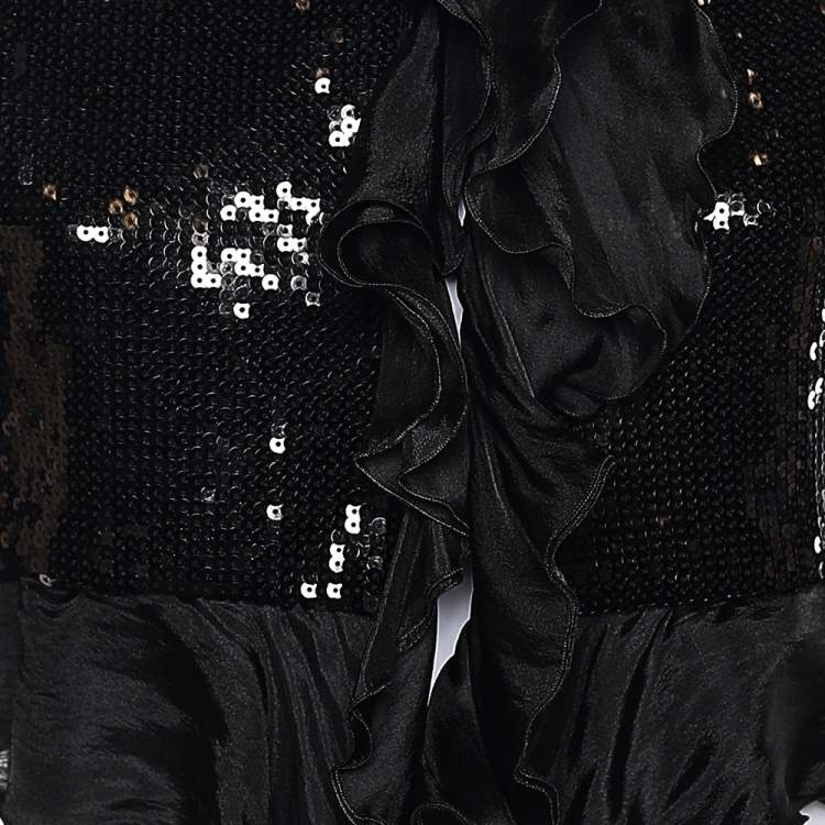 Pre Owned Moschino Cheap and Chic Black Sequin Embellished & Silk Trimmed Bolero M