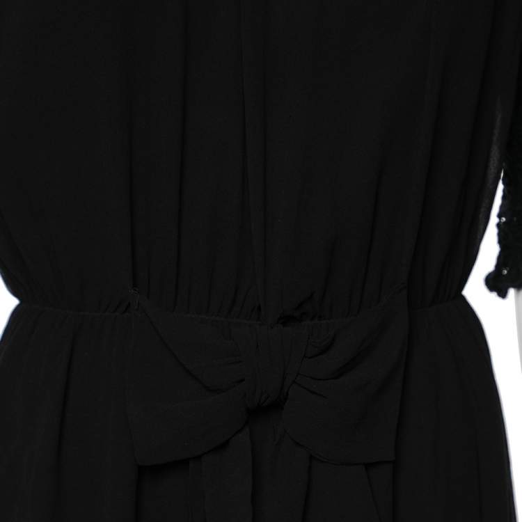Pre Owned Moschino Cheap and Chic Black Silk & Lace Sleeve Midi Dress M