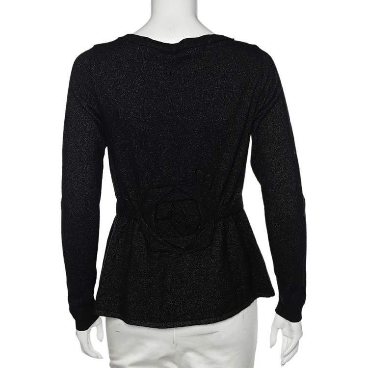 Pre Owned Moschino Cheap and Chic Black Lurex Knit Button Front Cardigan M