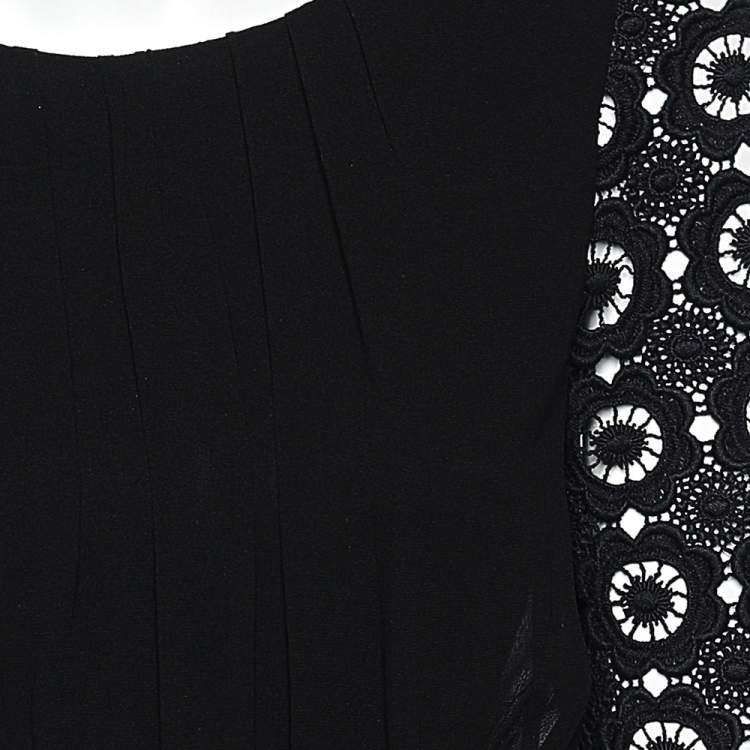 Pre Owned Moschino Cheap and Chic Black Chiffon & Lace Sleeve Midi Dress S