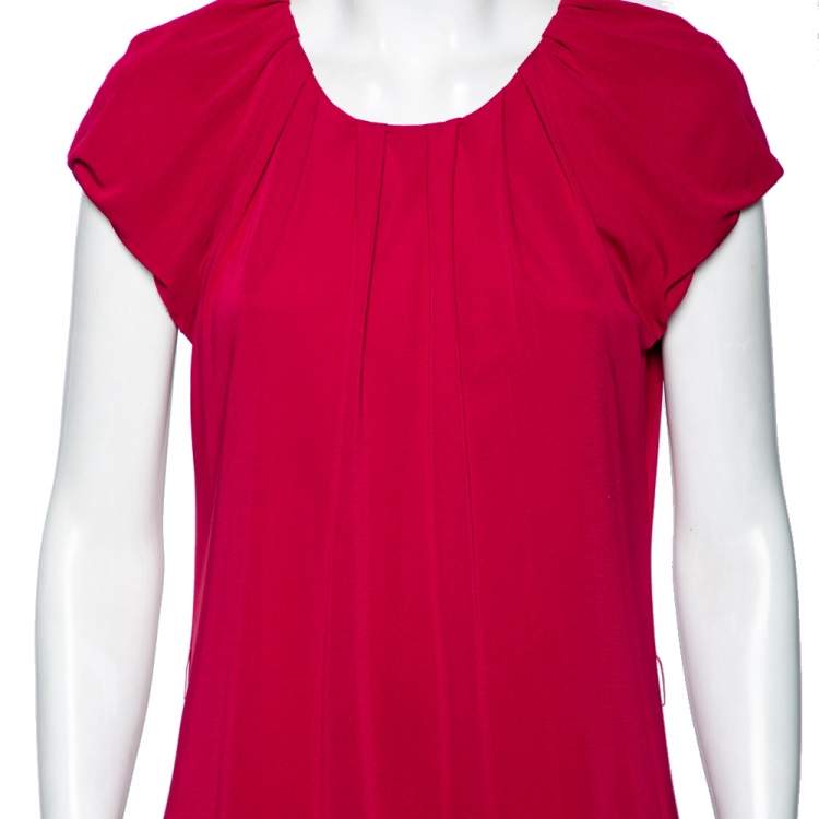 Pre Owned Moschino Cheap & Chic Fuchsia Jersey Pleated Yolk Detail Dress S