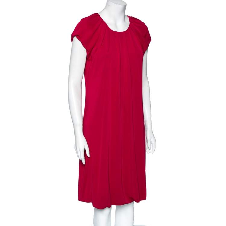 Pre Owned Moschino Cheap & Chic Fuchsia Jersey Pleated Yolk Detail Dress S