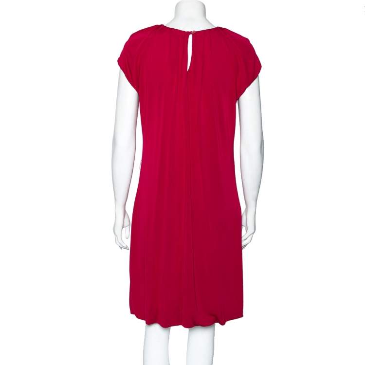 Pre Owned Moschino Cheap & Chic Fuchsia Jersey Pleated Yolk Detail Dress S