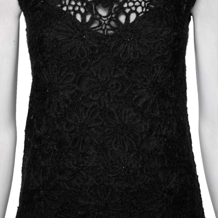 Pre Owned Moschino Cheap and Chic Vintage Black Floral Embroidered Sleeveless Dress S 