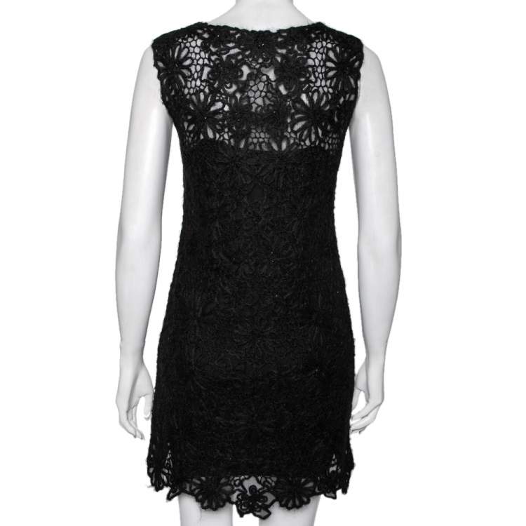 Pre Owned Moschino Cheap and Chic Vintage Black Floral Embroidered Sleeveless Dress S 