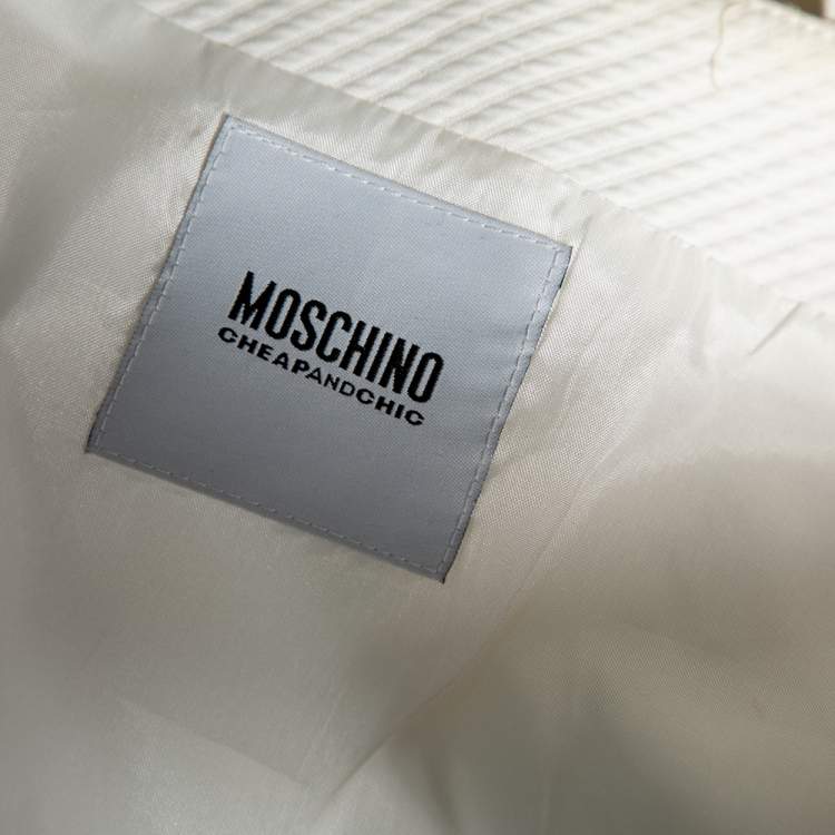 Pre Owned Moschino Cheap and Chic White Textured Cotton Bow Detailed Jacket M